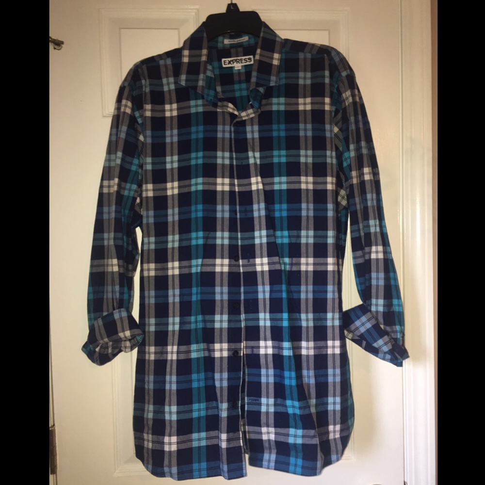 Express Navy Blue Plaid Button-Down